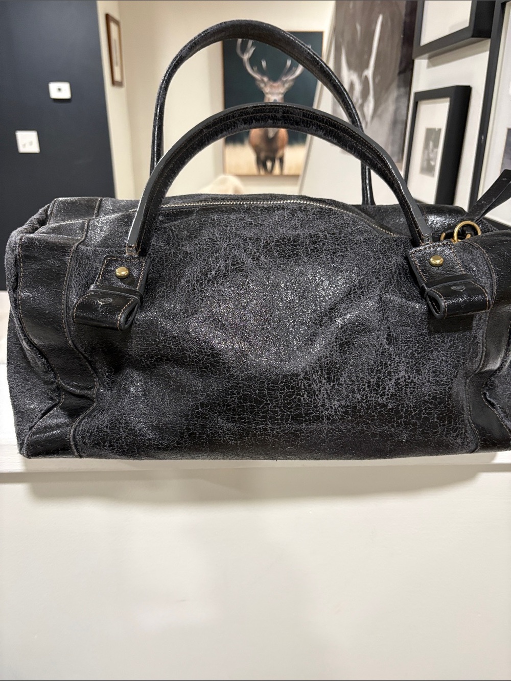 Chloe Eclipse Boston Black Leather Shoulder Bag with Brown Logo Accent - Picture 7 of 16
